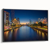 Black and white landscape art painting of Melbourne on framed canvas, ideal for bedroom wall art.