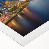 Art deco poster of Melbourne skyline in muted metallic colors on rolled canvas, suitable for dining room wall art.