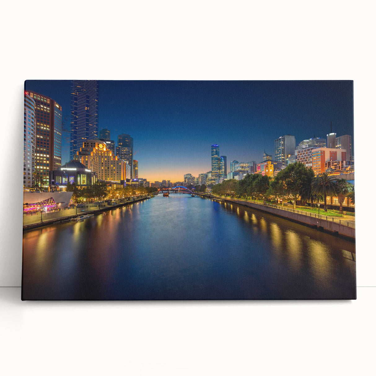 Black and white stretched canvas of Melbourne skyline, ideal for kitchen wall art or bedroom ambiance.