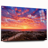 Large abstract wall art depicting the Perth skyline in muted blues and grays on acrylic glass.