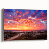 Vintage poster art of Perth skyline in colorful hues on extra large framed canvas, ideal for living room decor.