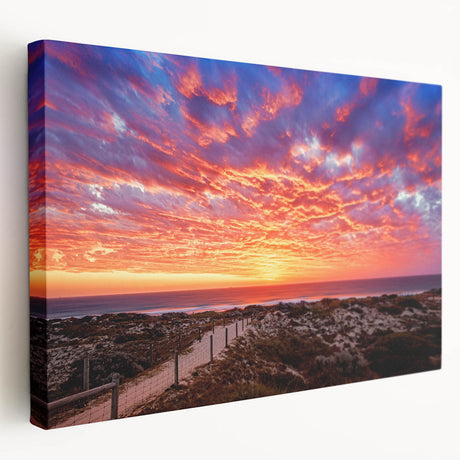 Panoramic view of Perth skyline in muted blue and gray tones on a large stretched canvas, suitable for kitchen wall art.