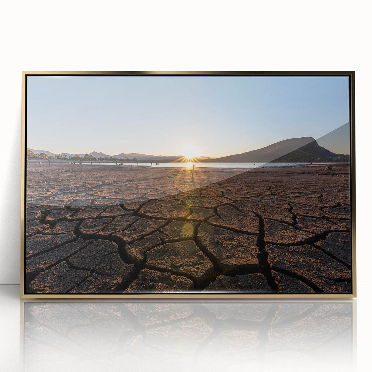 Art deco poster of Queensland scenery in gold tones on acrylic, ideal for modern nursery wall art.