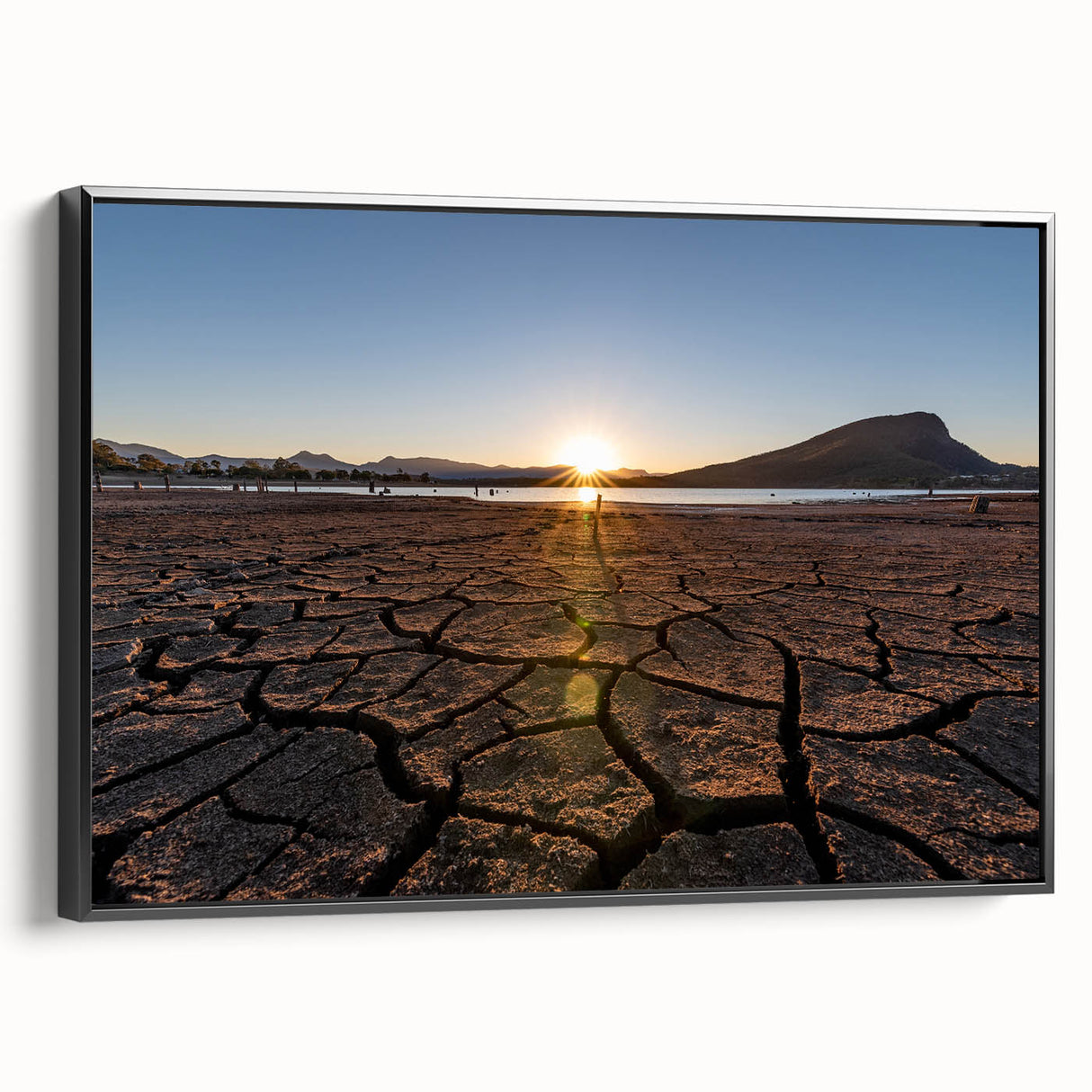 Black and white framed canvas depicting a vintage Queensland landscape, ideal for bedroom wall art.