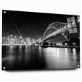 Acrylic print of Sydney skyline in muted blue tones, ideal for dining room decor.