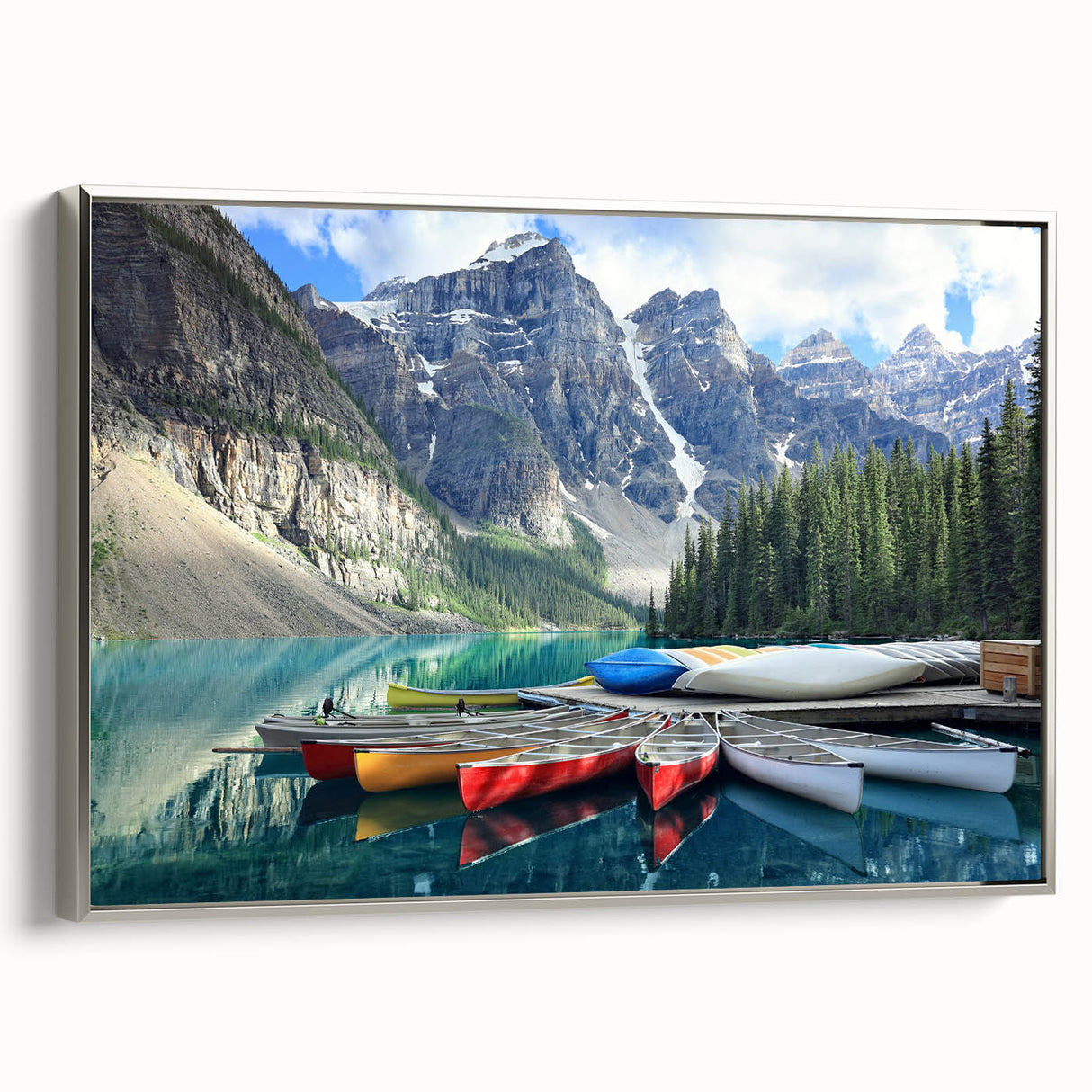 Framed canvas landscape art painting of Alberta, Canada with vibrant colors on a black background.