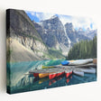 Large wall art of Alberta, Canada scenery on stretched canvas, featuring cool blue and green tones.