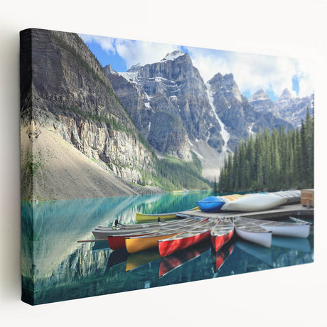 Large wall art of Alberta, Canada scenery on stretched canvas, featuring cool blue and green tones.