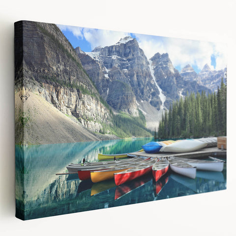 Large wall art of Alberta, Canada scenery on stretched canvas, featuring cool blue and green tones.