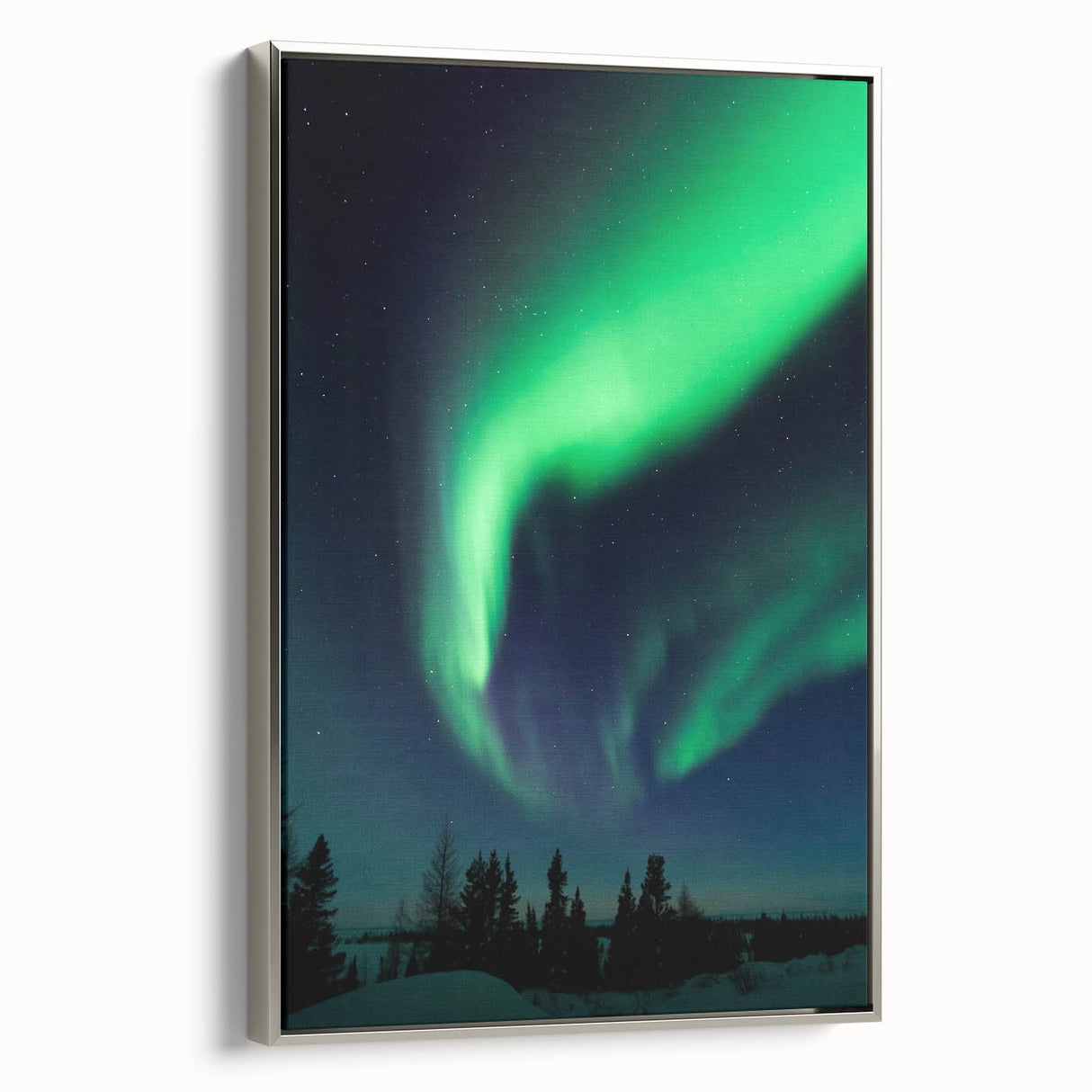 Framed canvas depicting a vintage-style Manitoba landscape with colorful sky and black foreground.