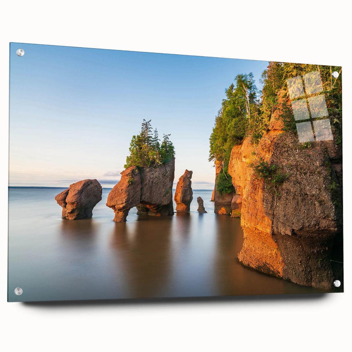 Acrylic print of a New Brunswick landscape in muted earth tones, suitable for bedroom or dining room decor.