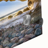 Large abstract wall art depicting Newfoundland scenery in muted earth tones on acrylic glass.