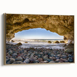 Framed canvas featuring a vintage-style Newfoundland landscape in muted gold and black tones, ideal for bedroom decor.