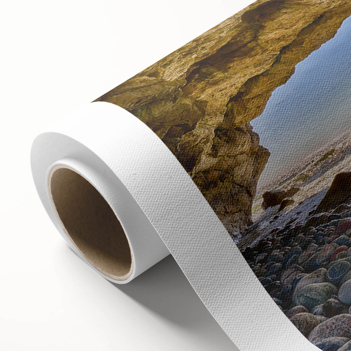 Art deco poster of Newfoundland scenery in pastel shades on rolled canvas, suitable for nursery wall art.