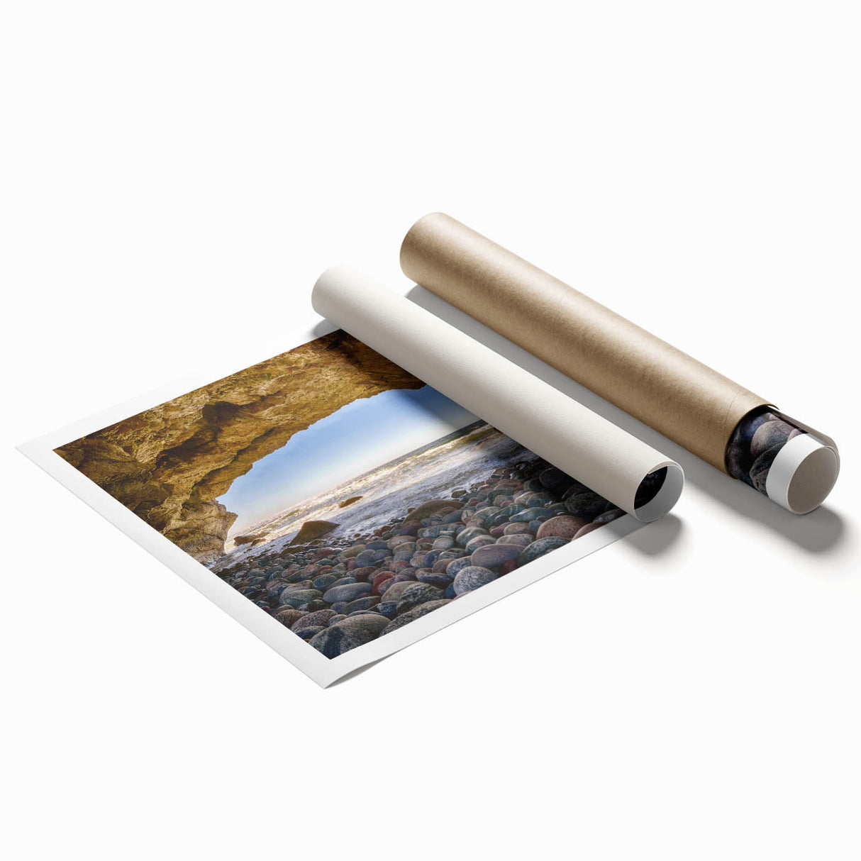 Extra large rolled print featuring a detailed floral scenery in vibrant green and blue tones.