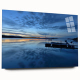 Large abstract depiction of the Northwest Territories on acrylic glass, featuring cool blue and green tones.