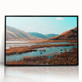 Large abstract wall art depicting Nova Scotia scenery in muted earth tones on a framed acrylic.
