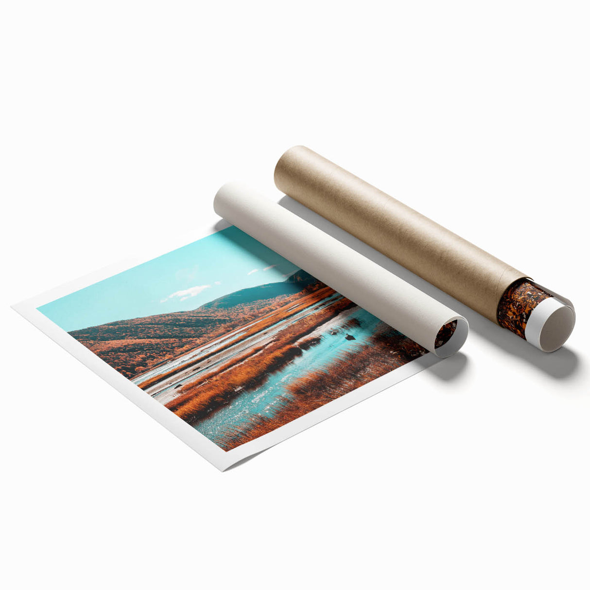 Extra large rolled print of a Nova Scotia landscape with soft floral elements.