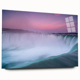 Large abstract wall art depicting Ontario scenery in blue and green tones on acrylic glass.