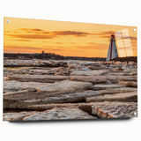 Acrylic print of a large abstract depiction of Prince Edward Island scenery, with soft blues and greens.
