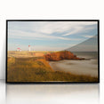 Large abstract wall art depicting a stylized Quebec scenery in muted tones on a framed acrylic.
