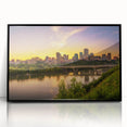 Large abstract wall art depicting vibrant, multi-colored Saskatchewan scenery on a black framed acrylic.