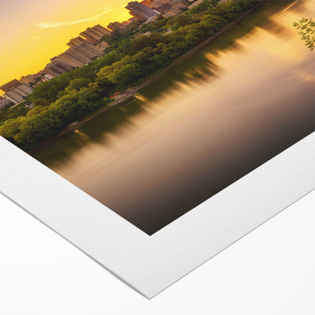 Art deco poster featuring a serene Saskatchewan landscape in muted earth tones on rolled canvas.