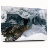 Large abstract depiction of Yukon scenery in muted earth tones on acrylic glass, suitable for bedroom or dining room art.