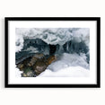 Extra large abstract art print of a colorful Yukon scenery on textured canvas, framed in black, ideal for living room decor.