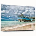 Acrylic print of a Caribbean scenery, featuring vibrant blue ocean and sky, ideal for dining room decor.