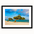 Extra large textured abstract art print featuring vibrant Caribbean scenery on a framed black mat.