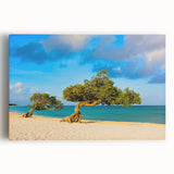 Black and white photo of a Caribbean beach on stretched canvas, ideal for kitchen wall art or bedroom ambiance.