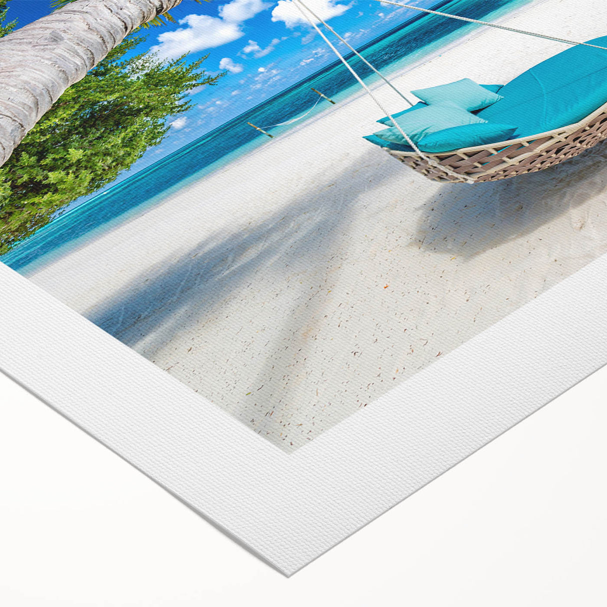 Art deco poster featuring a serene Caribbean beach scene on rolled canvas, ideal for dining room wall art.