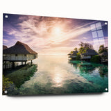 Acrylic print of a Caribbean seascape with vivid blue and turquoise tones, suitable for bedroom or dining room decor.