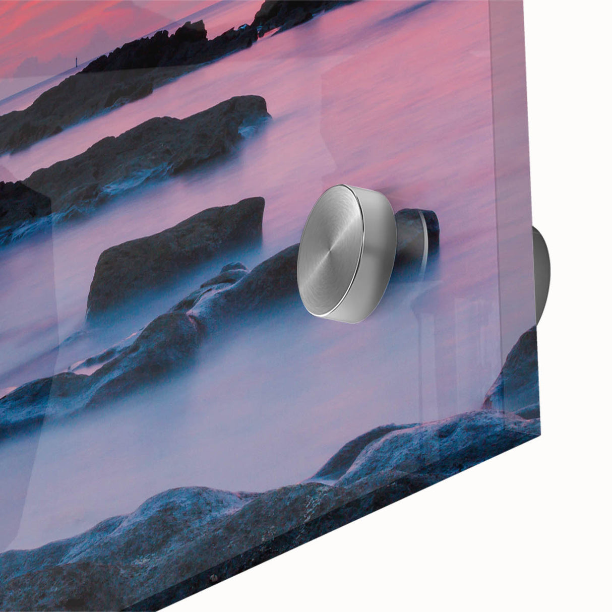 Large abstract wall art depicting Caribbean scenery in vibrant blues and greens on acrylic glass.