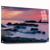 Abstract Caribbean scenery on large acrylic glass, featuring blue and green hues, suitable for bedroom or dining room decor.
