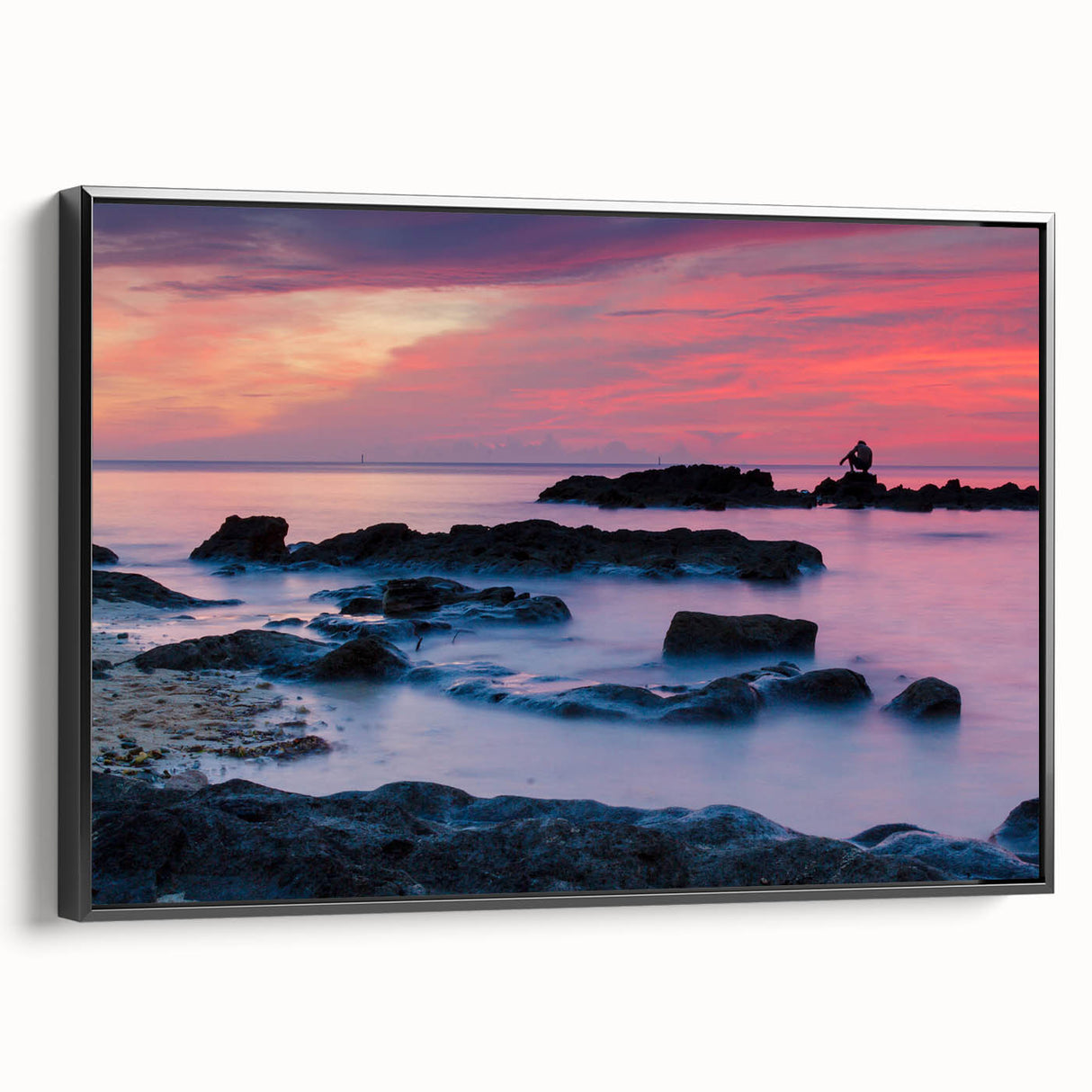 Black and white framed canvas of a vintage Bermuda landscape, ideal for bedroom wall decor.