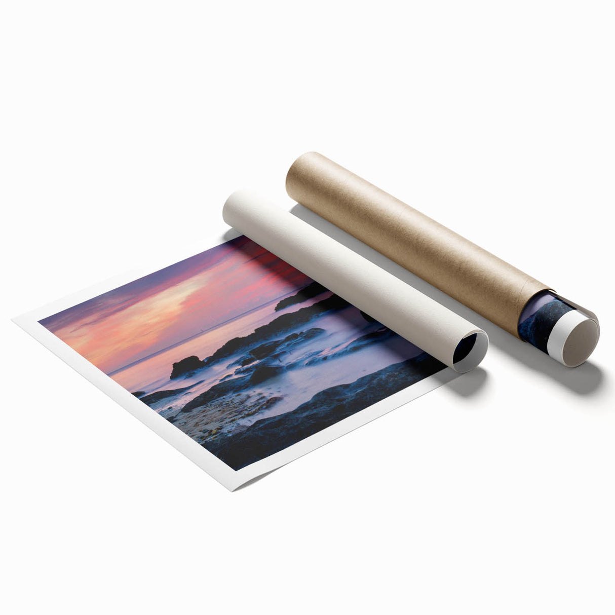 Extra large rolled print of a Caribbean scenery with vibrant floral elements, ideal for classy bathroom wall art.