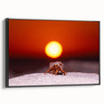 Black and white framed canvas depicting a serene Caribbean landscape, ideal for bedroom wall decor.