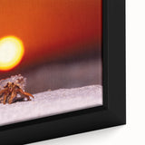 Extra large black wall art of a Caribbean scenery on textured canvas, framed, with vibrant ocean and sky colors.