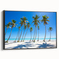 Black and white landscape art painting of a Caribbean scene on framed canvas, ideal for bedroom wall decor.