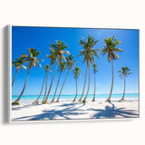 Framed canvas featuring a colorful Caribbean landscape with vibrant blue and green tones.