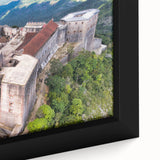 Extra large black wall art depicting a textured Caribbean scenery on framed canvas, ideal for living room decor.