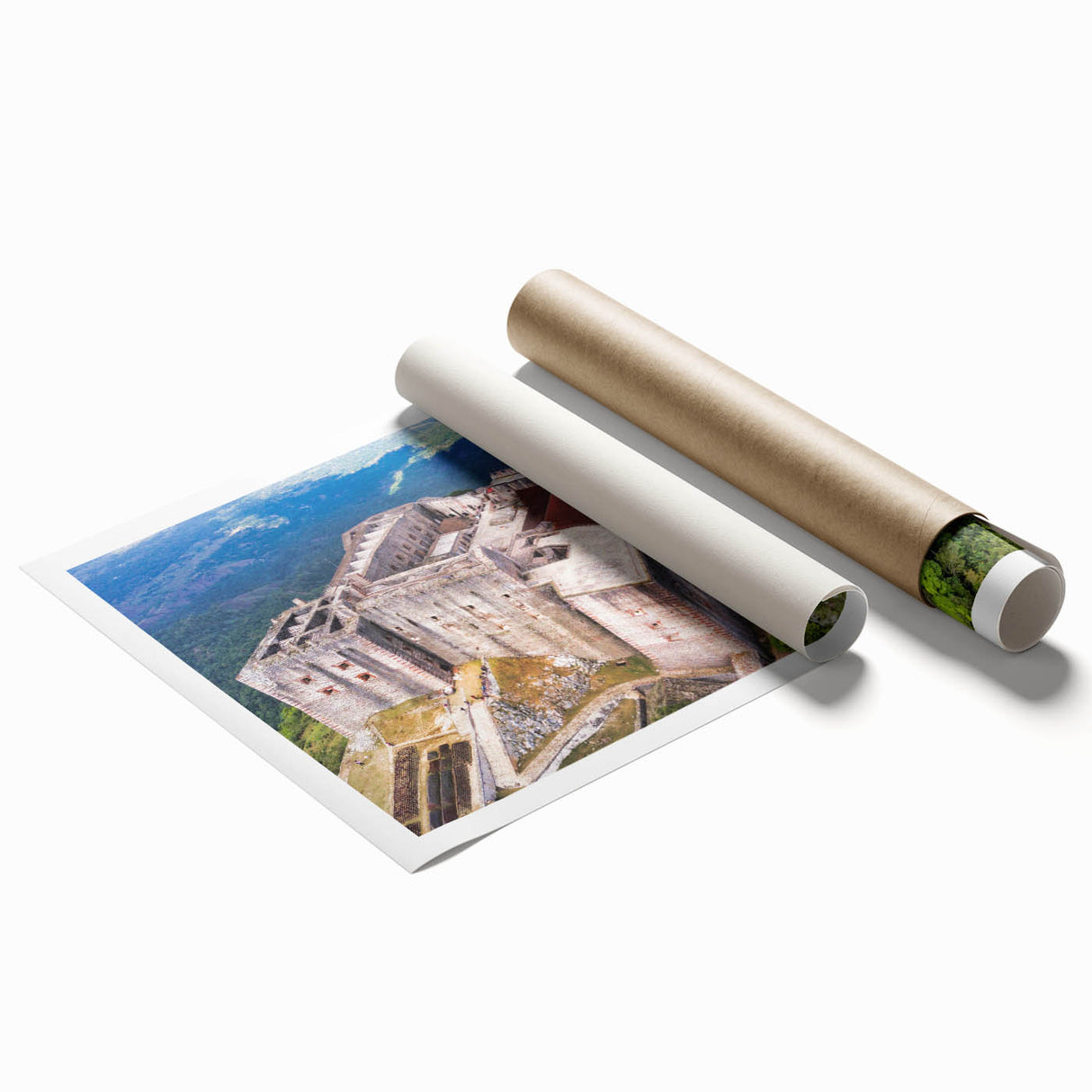 Extra large rolled print featuring a vibrant Caribbean scenery with lush florals, ideal for classy bathroom wall art.