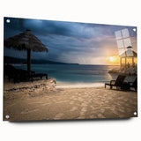 Acrylic print of a Jamaican landscape with vibrant green and blue tones, suitable for dining room or bedroom decor.