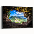 Black and white framed canvas depicting a vintage Puerto Rican landscape, suitable for bedroom decor.