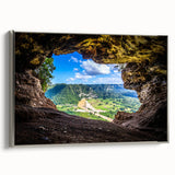 Framed canvas landscape art painting of a vibrant Puerto Rican coastline, ideal for adding a colorful touch to any room.