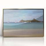 Framed acrylic print of a Caribbean Saint Lucia scenery with vivid blue and green tones, ideal for modern art wall decor.