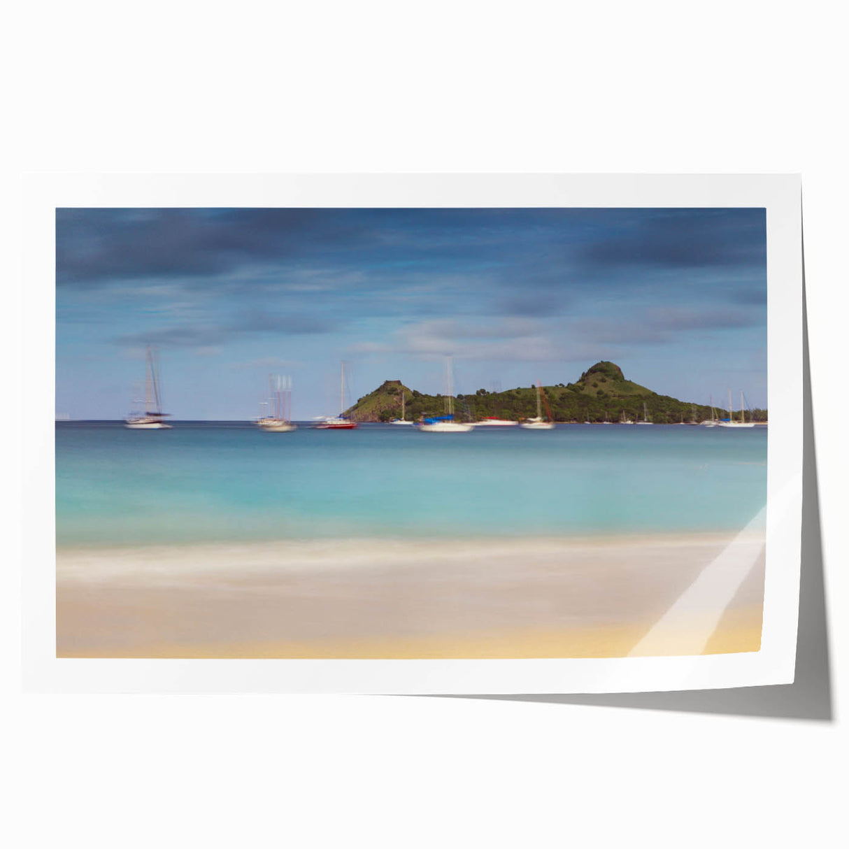 Extra large rolled print of Saint Lucia scenery with vibrant floral elements, ideal for art wall dining room.