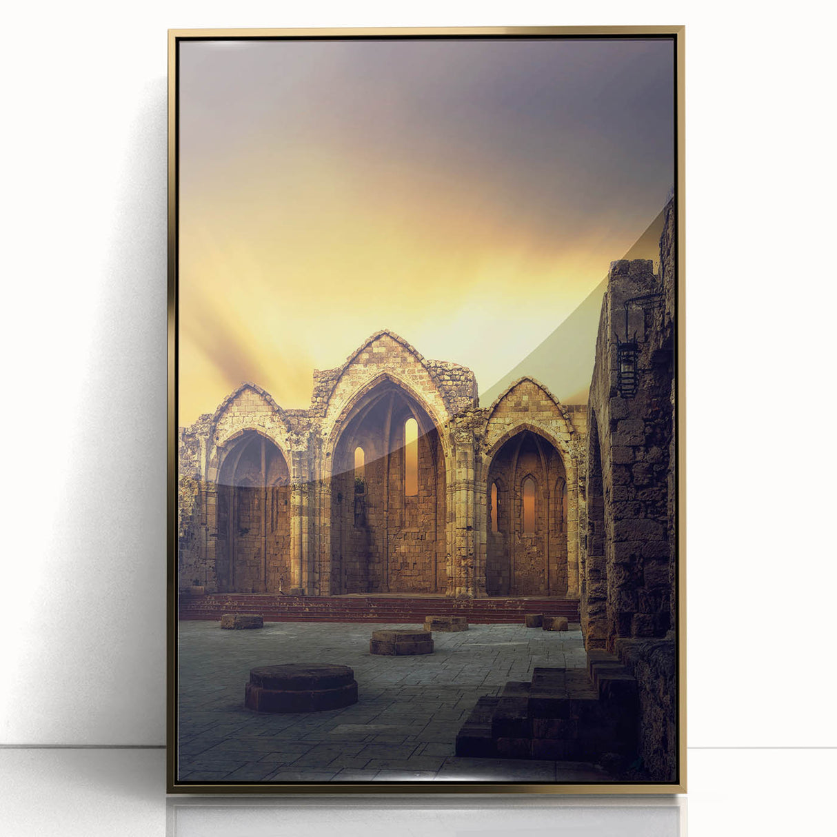 Art deco poster of the Caribbean Virgin Islands in pastel shades on framed acrylic, ideal for modern art wall decor.